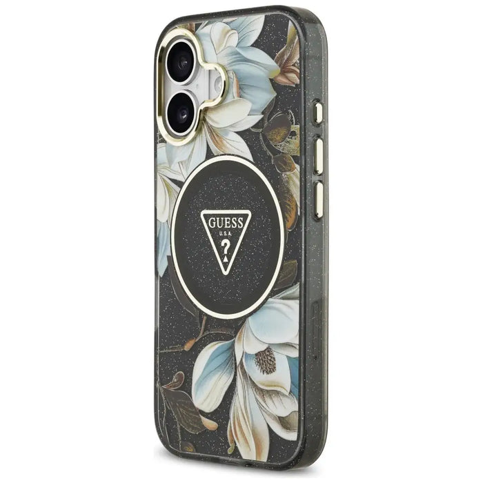 Калъф Guess IML Glitter Flowers Triangle MagSafe за iPhone