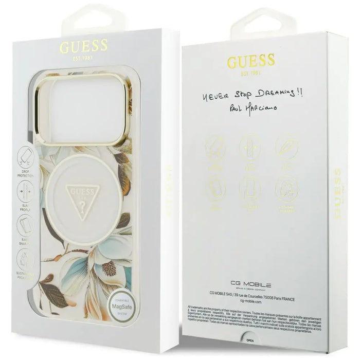 Калъф Guess IML Glitter Flowers Triangle MagSafe за iPhone