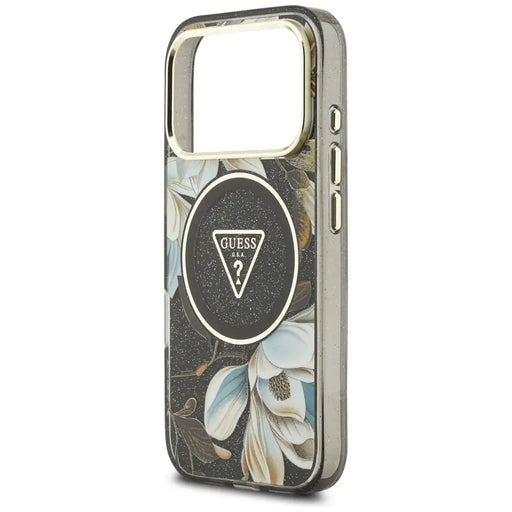 Калъф Guess IML Glitter Flowers Triangle MagSafe за iPhone