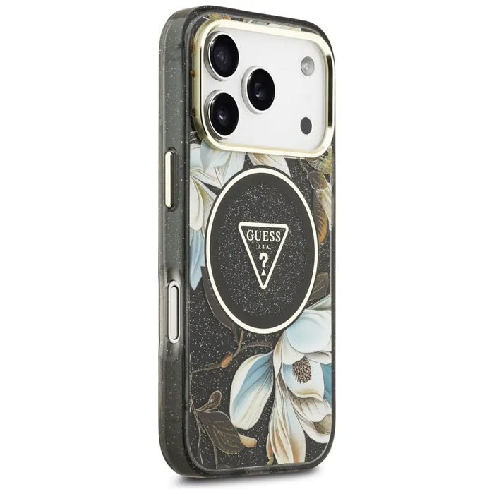 Калъф Guess IML Glitter Flowers Triangle MagSafe за iPhone