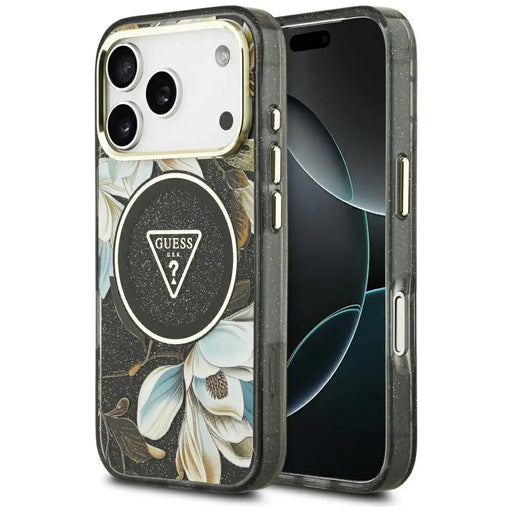 Калъф Guess IML Glitter Flowers Triangle MagSafe за iPhone