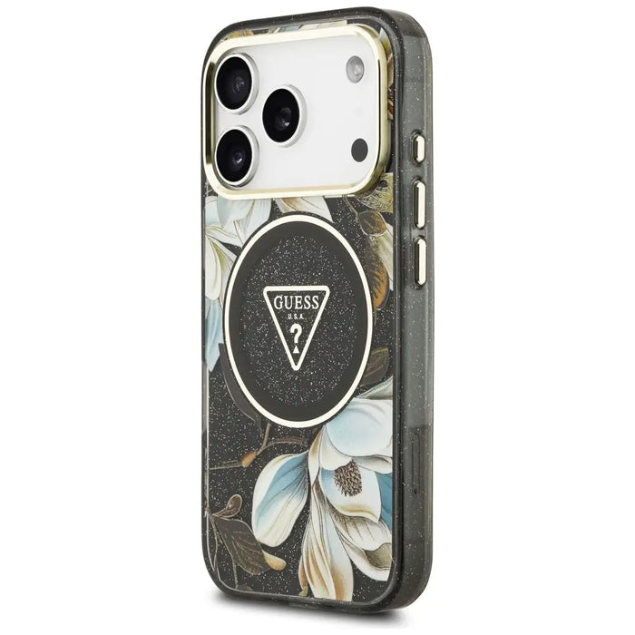 Калъф Guess IML Glitter Flowers Triangle MagSafe за iPhone
