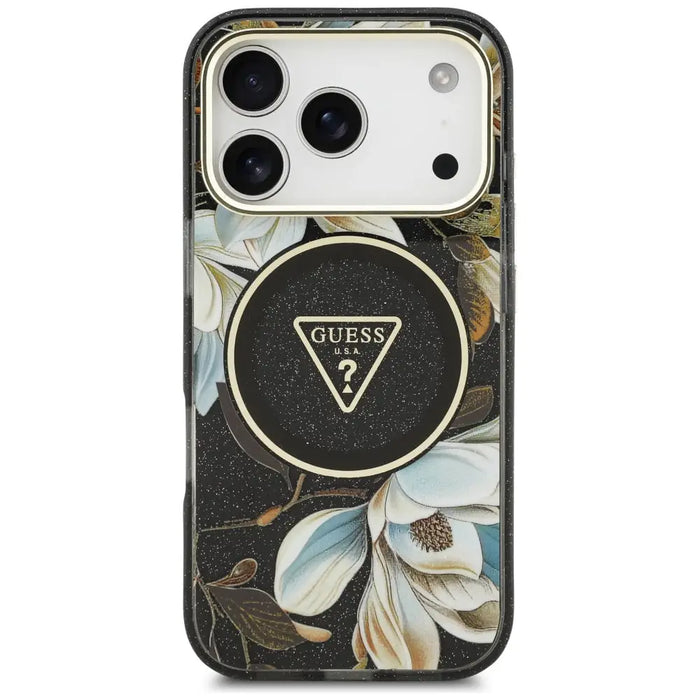 Калъф Guess IML Glitter Flowers Triangle MagSafe за iPhone