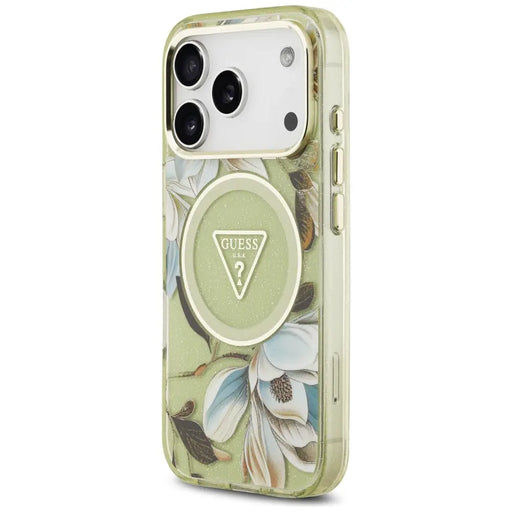 Калъф Guess IML Glitter Flowers Triangle MagSafe за iPhone