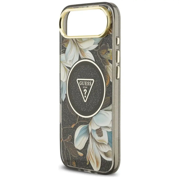 Калъф Guess IML Glitter Flowers Triangle MagSafe за iPhone