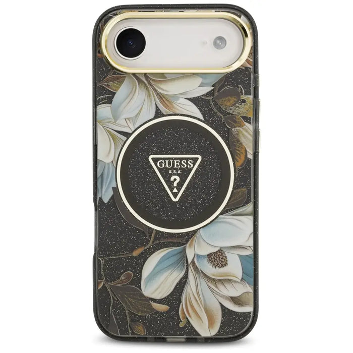 Калъф Guess IML Glitter Flowers Triangle MagSafe за iPhone