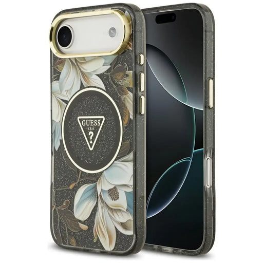 Калъф Guess IML Glitter Flowers Triangle MagSafe за iPhone