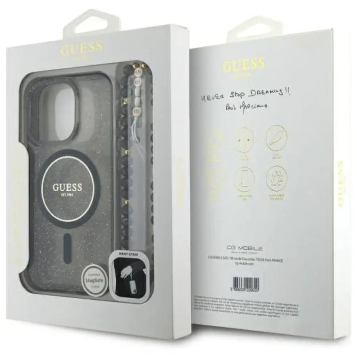 Калъф Guess IML Glitter With Pearl Strap MagSafe за iPhone