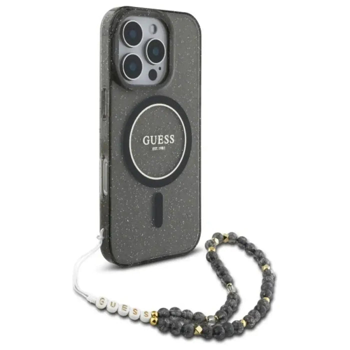 Калъф Guess IML Glitter With Pearl Strap MagSafe за iPhone