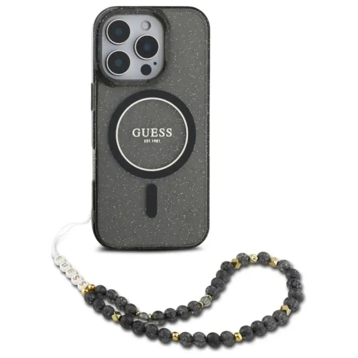Калъф Guess IML Glitter With Pearl Strap MagSafe за iPhone