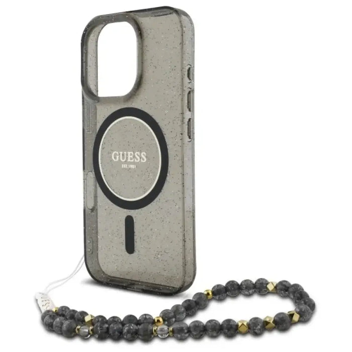 Калъф Guess IML Glitter With Pearl Strap MagSafe за iPhone