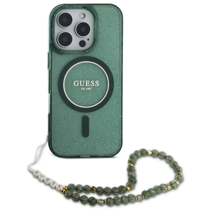 Калъф Guess IML Glitter With Pearl Strap MagSafe за iPhone