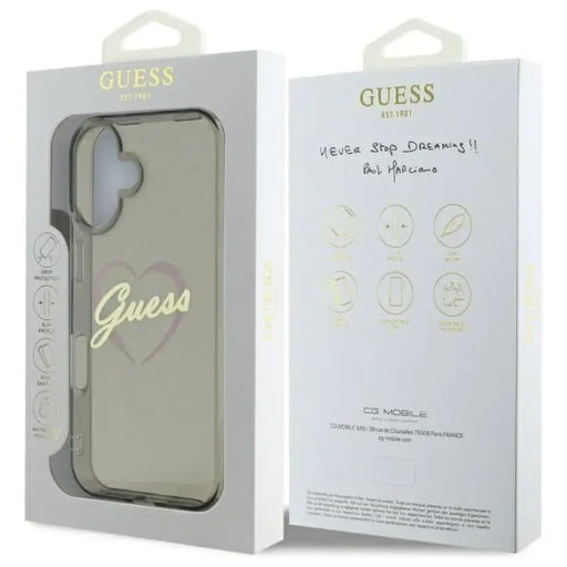 Калъф Guess IML Heart за iPhone 16 - черен