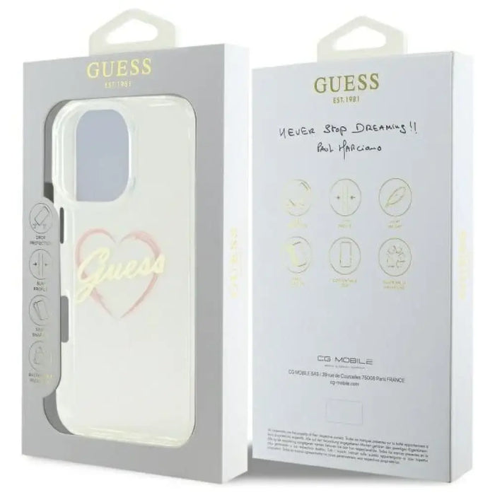 Калъф Guess IML Heart за iPhone 16 Pro Max - прозрачен
