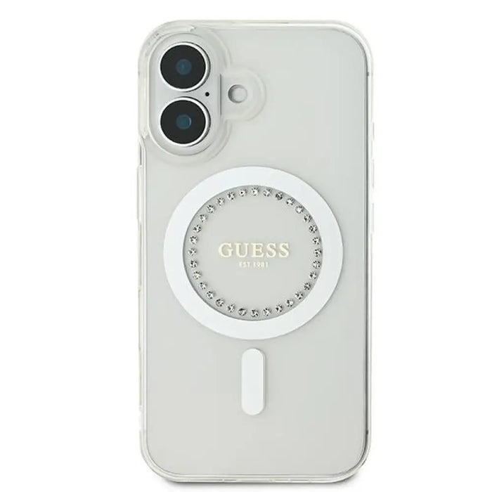 Калъф Guess IML Rhinestones MagSafe за iPhone 16 - бял