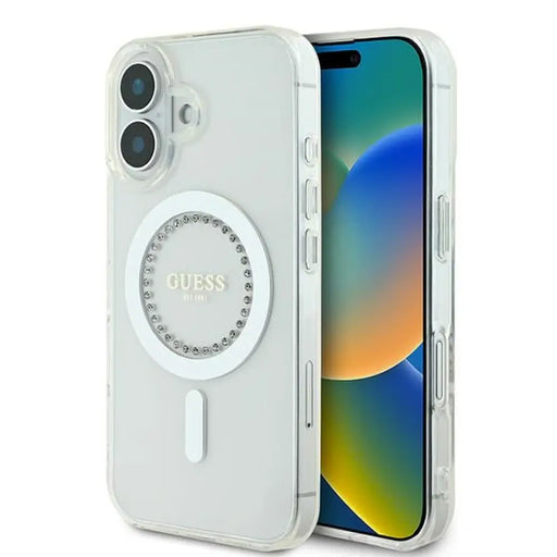Калъф Guess IML Rhinestones MagSafe за iPhone 16 - бял