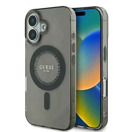 Калъф Guess IML Rhinestones MagSafe за iPhone 16 - черен