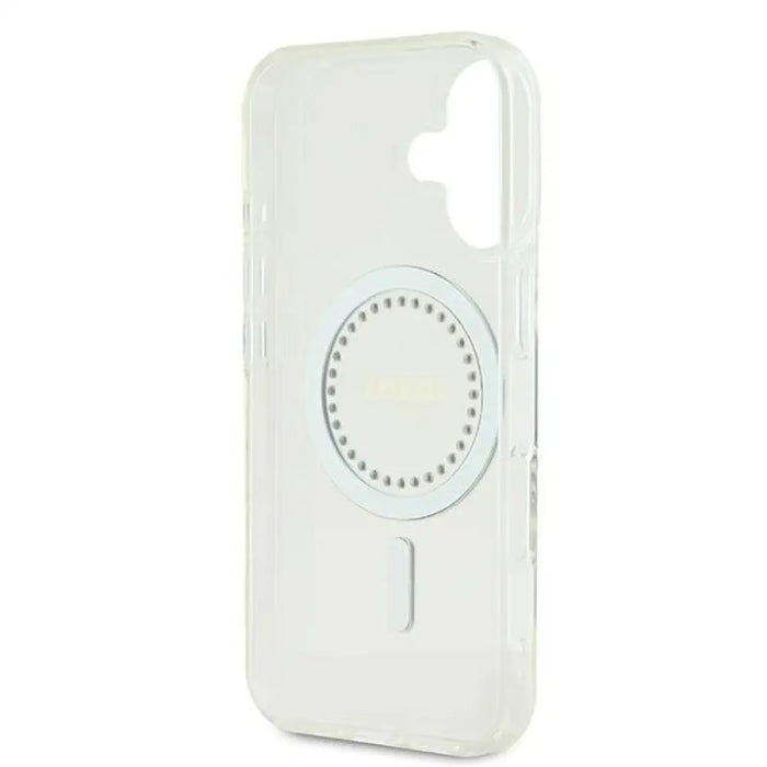 Калъф Guess IML Rhinestones MagSafe за iPhone 16 Plus - бял