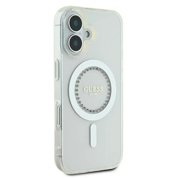 Калъф Guess IML Rhinestones MagSafe за iPhone 16 Plus - бял