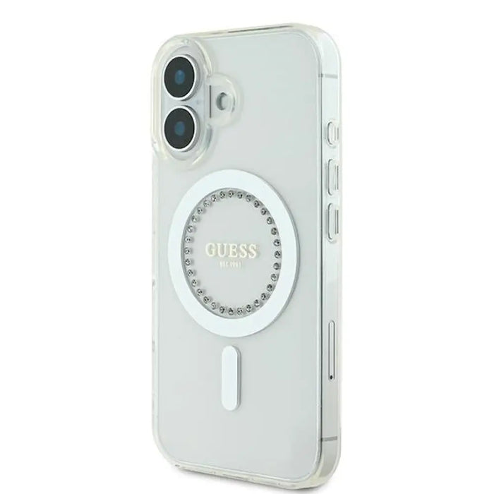Калъф Guess IML Rhinestones MagSafe за iPhone 16 Plus - бял