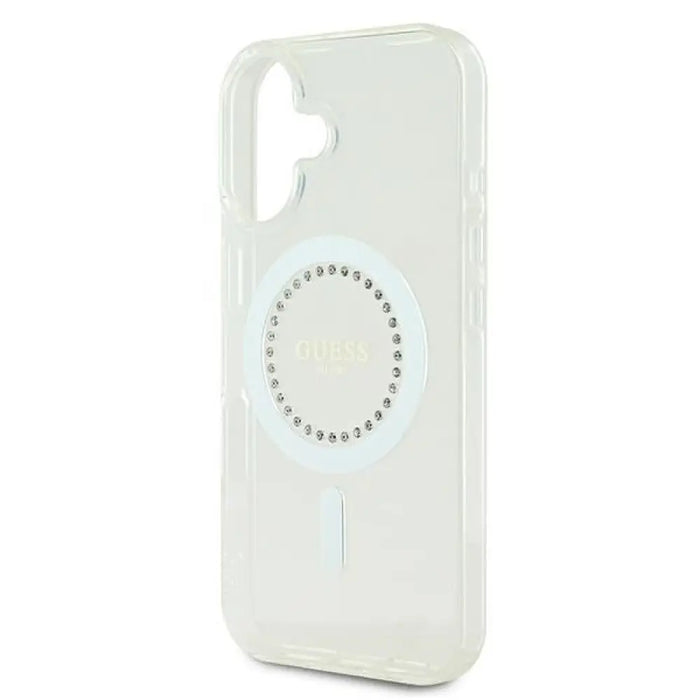 Калъф Guess IML Rhinestones MagSafe за iPhone 16 Plus - бял