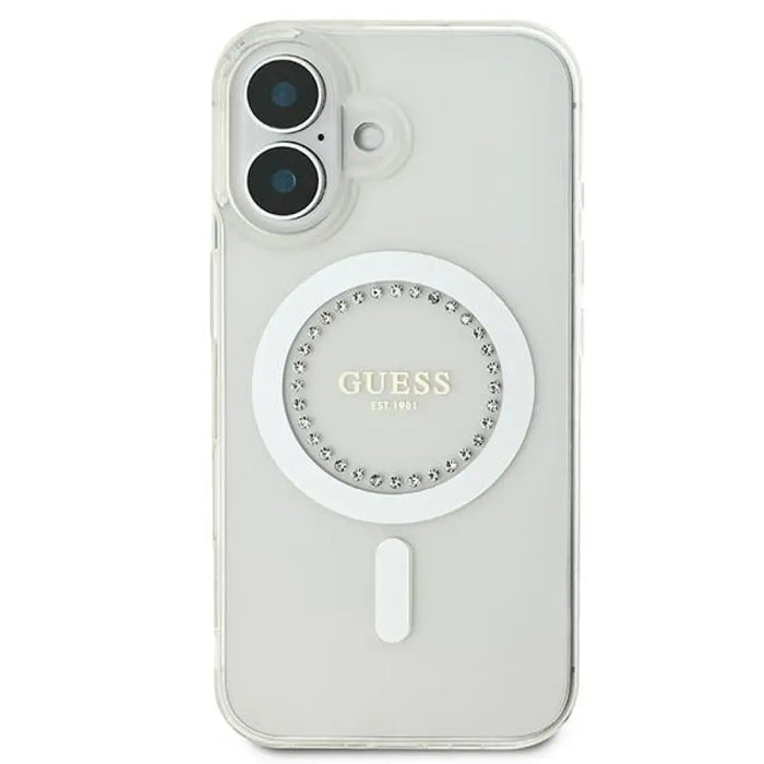 Калъф Guess IML Rhinestones MagSafe за iPhone 16 Plus - бял