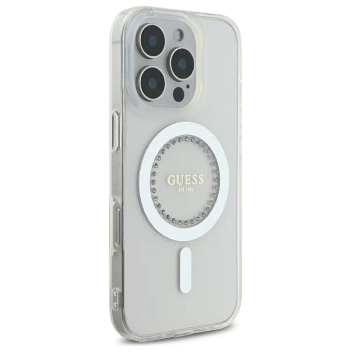 Калъф Guess IML Rhinestones MagSafe за iPhone 16 Pro - бял