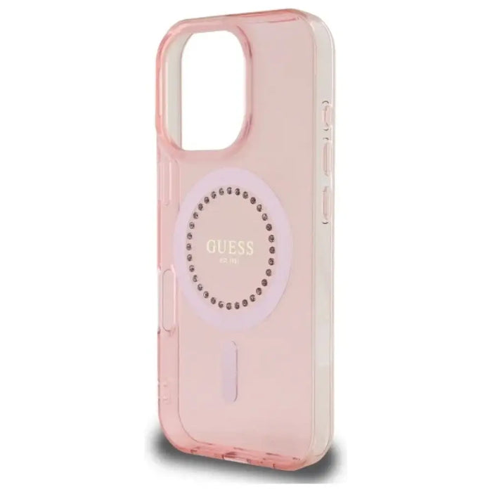 Калъф Guess IML Rhinestones MagSafe за iPhone 16 Pro - розов