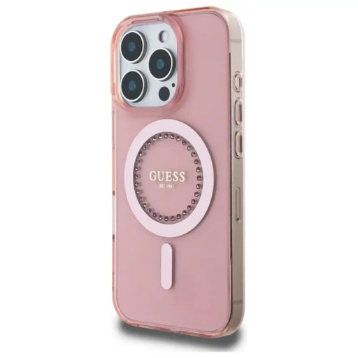Калъф Guess IML Rhinestones MagSafe за iPhone 16 Pro - розов