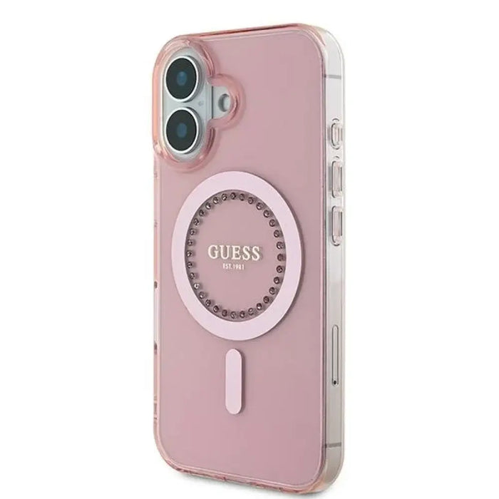 Калъф Guess IML Rhinestones MagSafe за iPhone 16 - розов