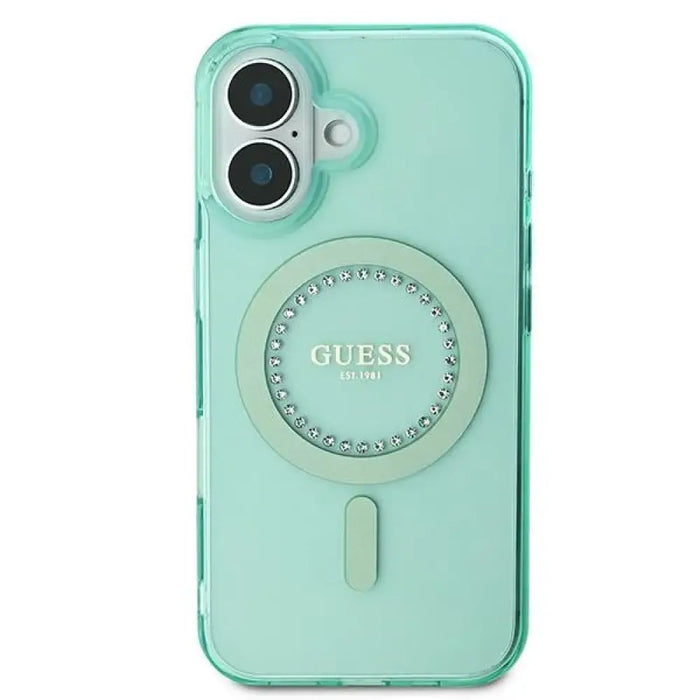 Калъф Guess IML Rhinestones MagSafe за iPhone 16 - зелен