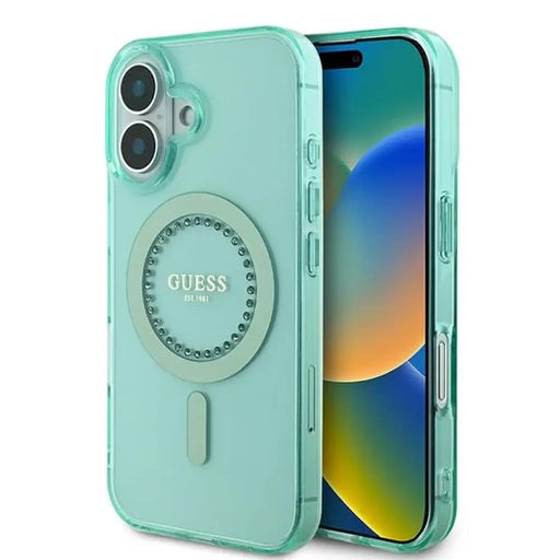 Калъф Guess IML Rhinestones MagSafe за iPhone 16 - зелен
