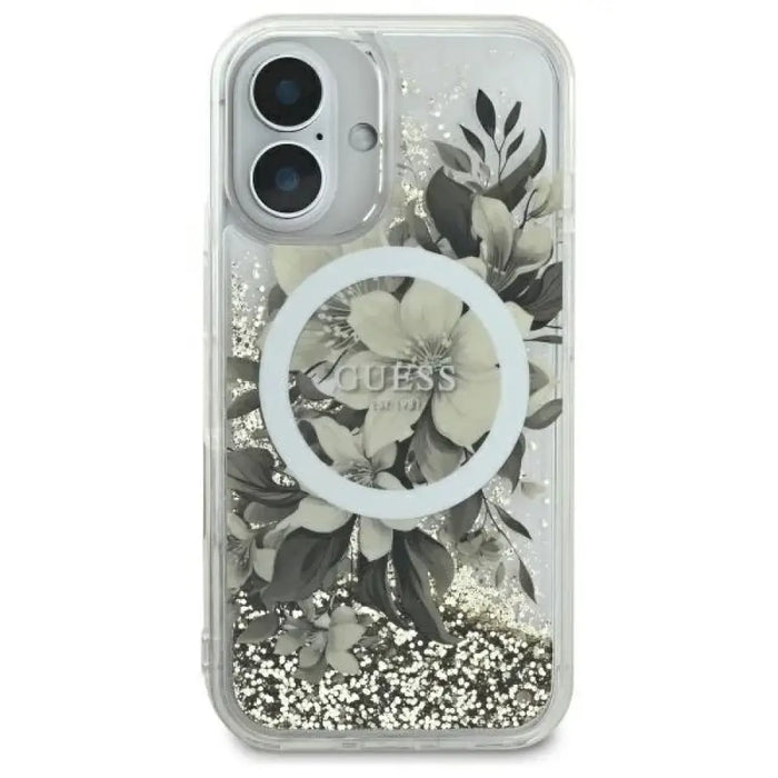 Калъф Guess Liquid Glitter Flower MagSafe за iPhone 16