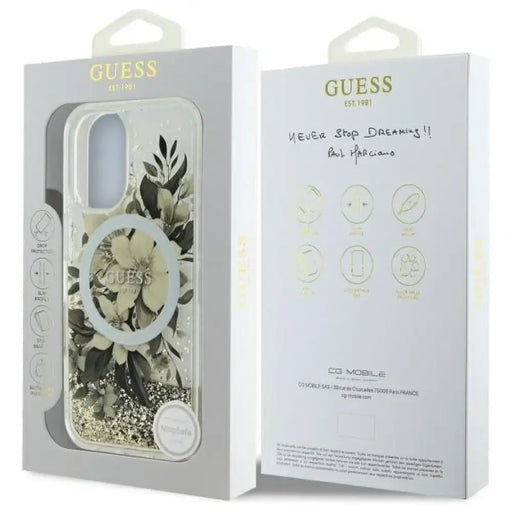 Калъф Guess Liquid Glitter Flower MagSafe за iPhone 16