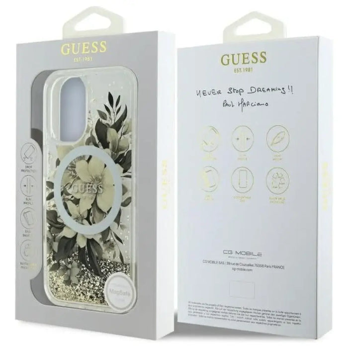 Калъф Guess Liquid Glitter Flower MagSafe за iPhone 16