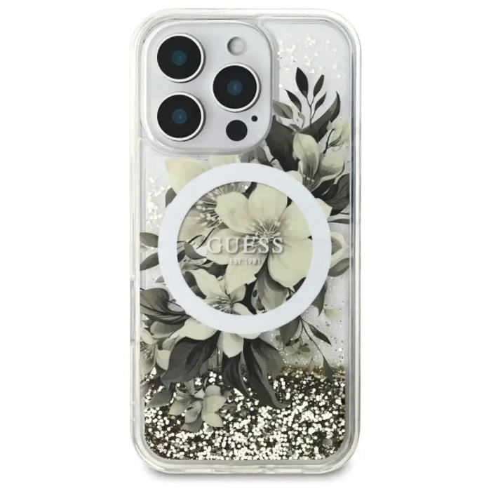 Калъф Guess Liquid Glitter Flower MagSafe за iPhone 16 Pro