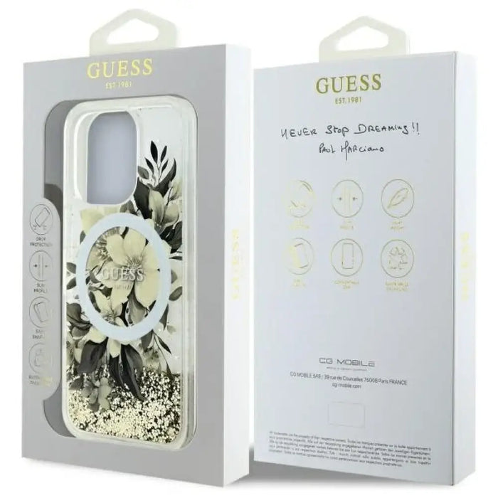 Калъф Guess Liquid Glitter Flower MagSafe за iPhone 16 Pro