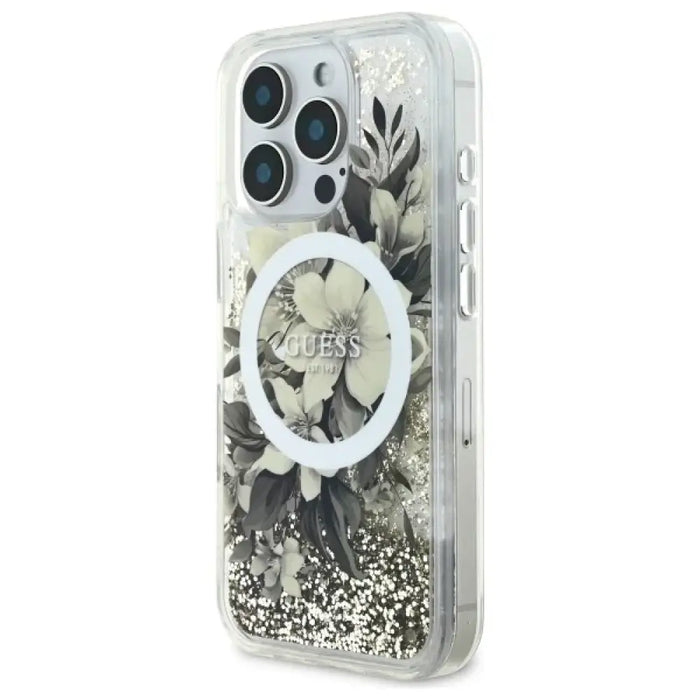 Калъф Guess Liquid Glitter Flower MagSafe за iPhone 16 Pro