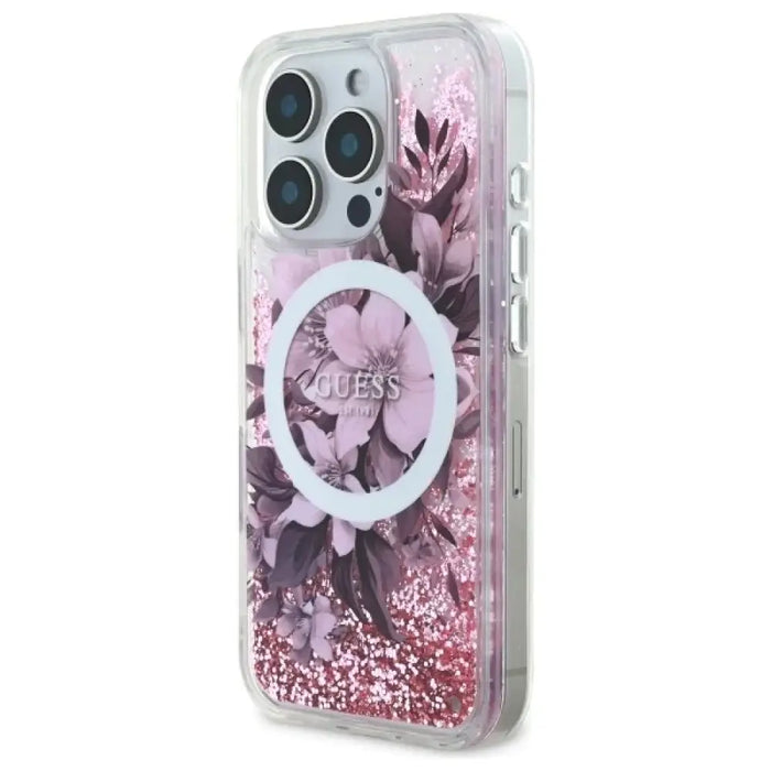 Калъф Guess Liquid Glitter Flower MagSafe за iPhone 16 Pro