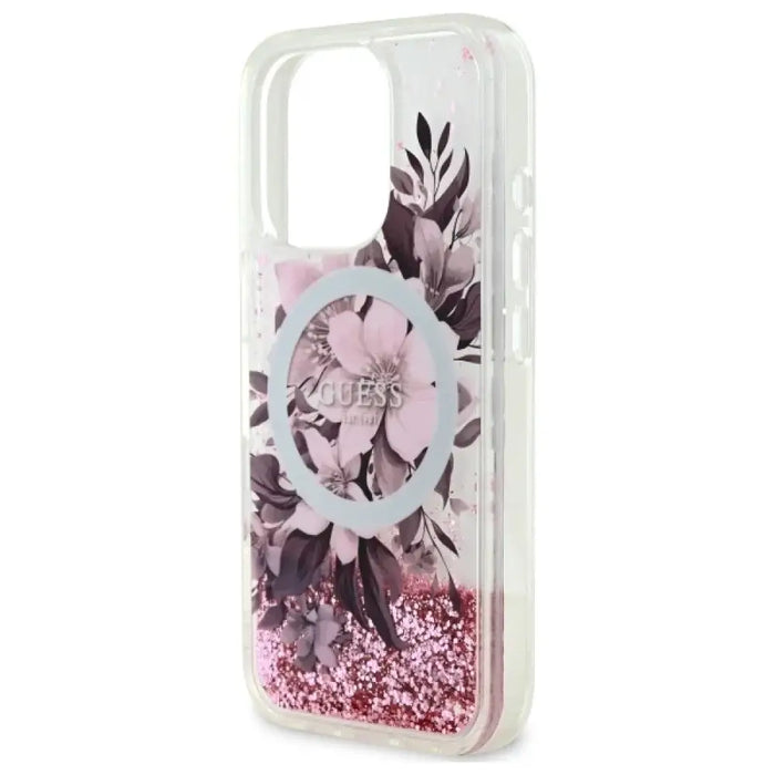 Калъф Guess Liquid Glitter Flower MagSafe за iPhone 16 Pro
