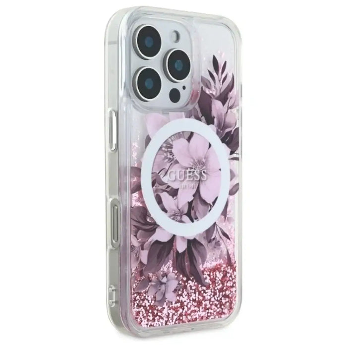 Калъф Guess Liquid Glitter Flower MagSafe за iPhone 16 Pro