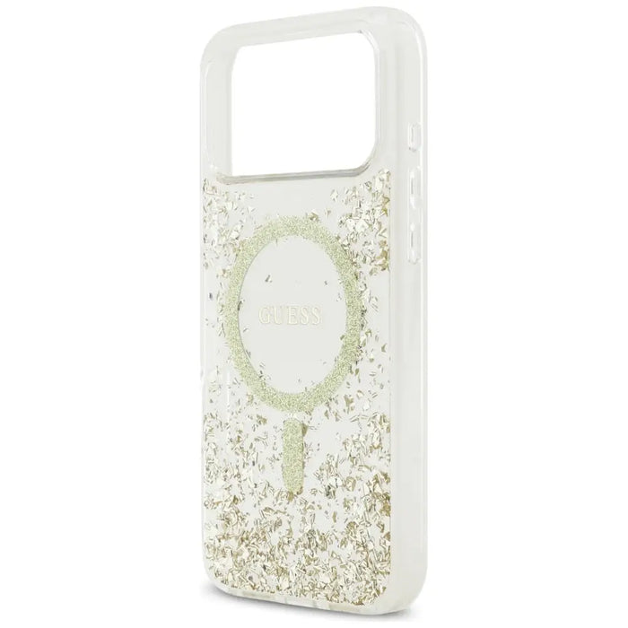 Калъф Guess MagSafe с брокат и откъснат слой за iPhone 17