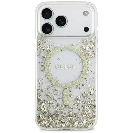 Калъф Guess MagSafe с брокат и откъснат слой за iPhone 17