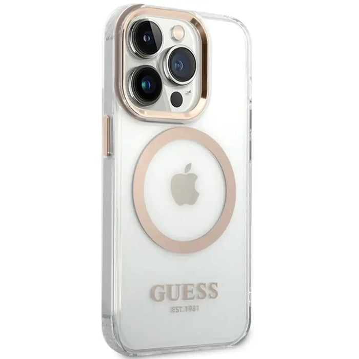Калъф Guess Metal Outline MagSafe за iPhone 15 Pro - златен