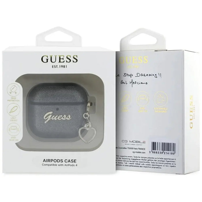 Калъф Guess Metallic Script Charm за AirPods 4 - черен