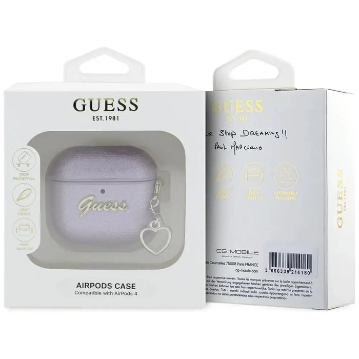 Калъф Guess Metallic Script Charm за AirPods 4 - лилав
