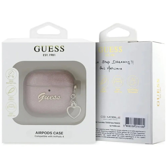 Калъф Guess Metallic Script Charm за AirPods 4 - розов
