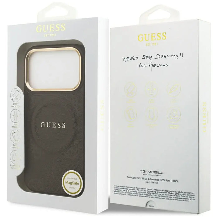 Калъф Guess Peony Hot Stamp MagSafe за iPhone 17 Pro - кафяв