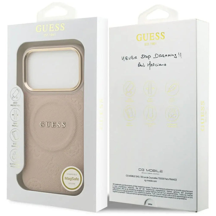 Калъф Guess Peony Hot Stamp MagSafe за iPhone 17 Pro - розов