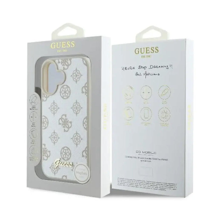 Калъф Guess Peony Script Logo MagSafe за iPhone 16 - бял
